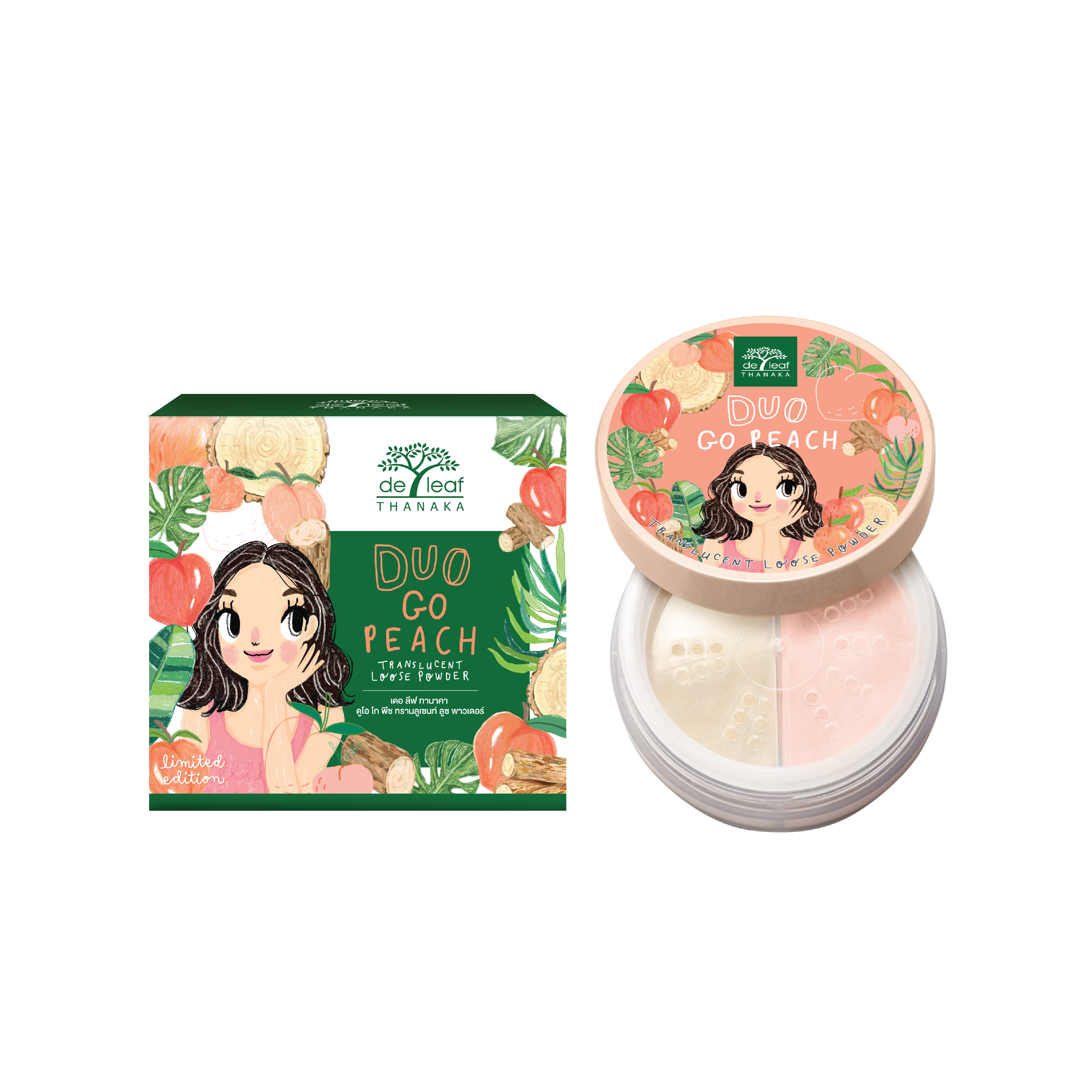 De Leaf Thanaka Duo Go Peach Translucent Loose Powder